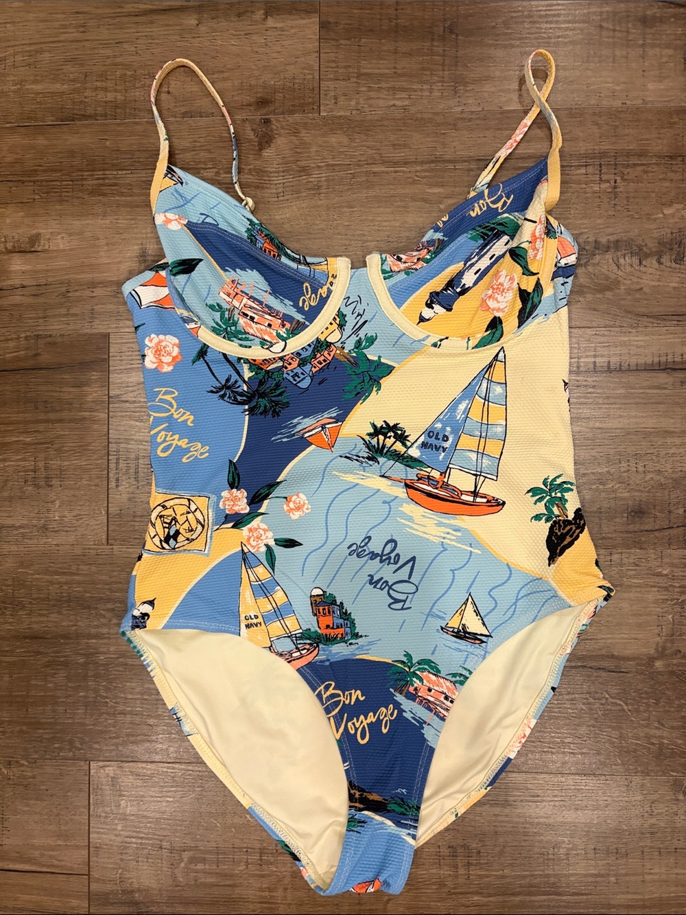Old Navy Blue and Yellow Sailboat Print One-Piece Swimsuit